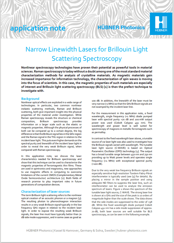 Applications note Lasers for Brillouin scattering